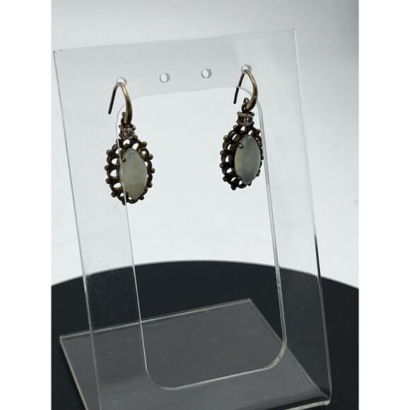 Renata 925 Thai Vermeil Opalite CZ Dangle Drop Earrings 4.5g - Picture 3 of 8